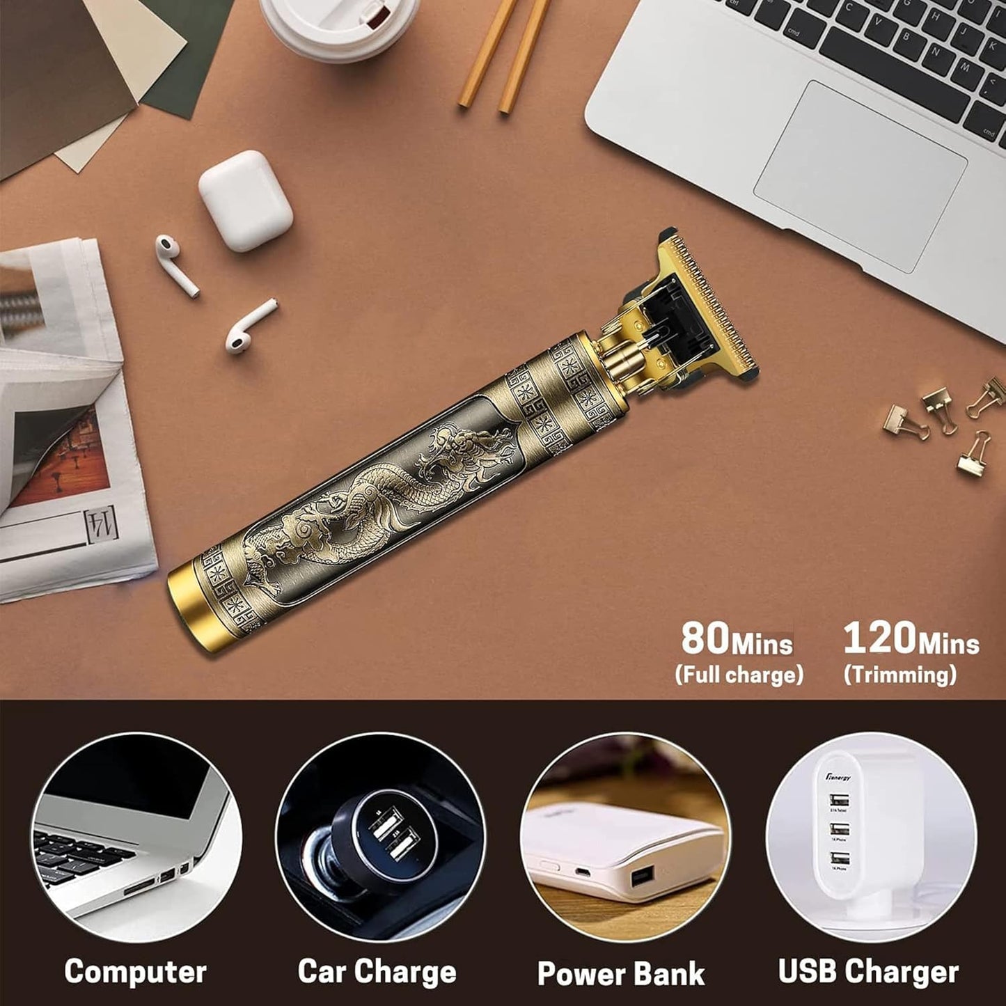 Golden trimmerSmart Beard Trimmer - Power adapt technology for precise trimming for Men- 20 settings; 90 min run time with Quick Charge,